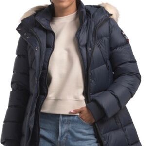 Pajar Roxy Women's Puffer Jacket (Navy) with Faux Fur lined Hood M